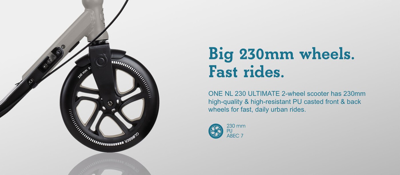 Big 230mm wheels. Fast rides.