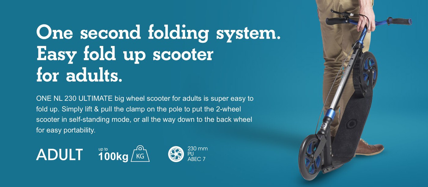 1” folding system. Easy fold up scooter for adults. 