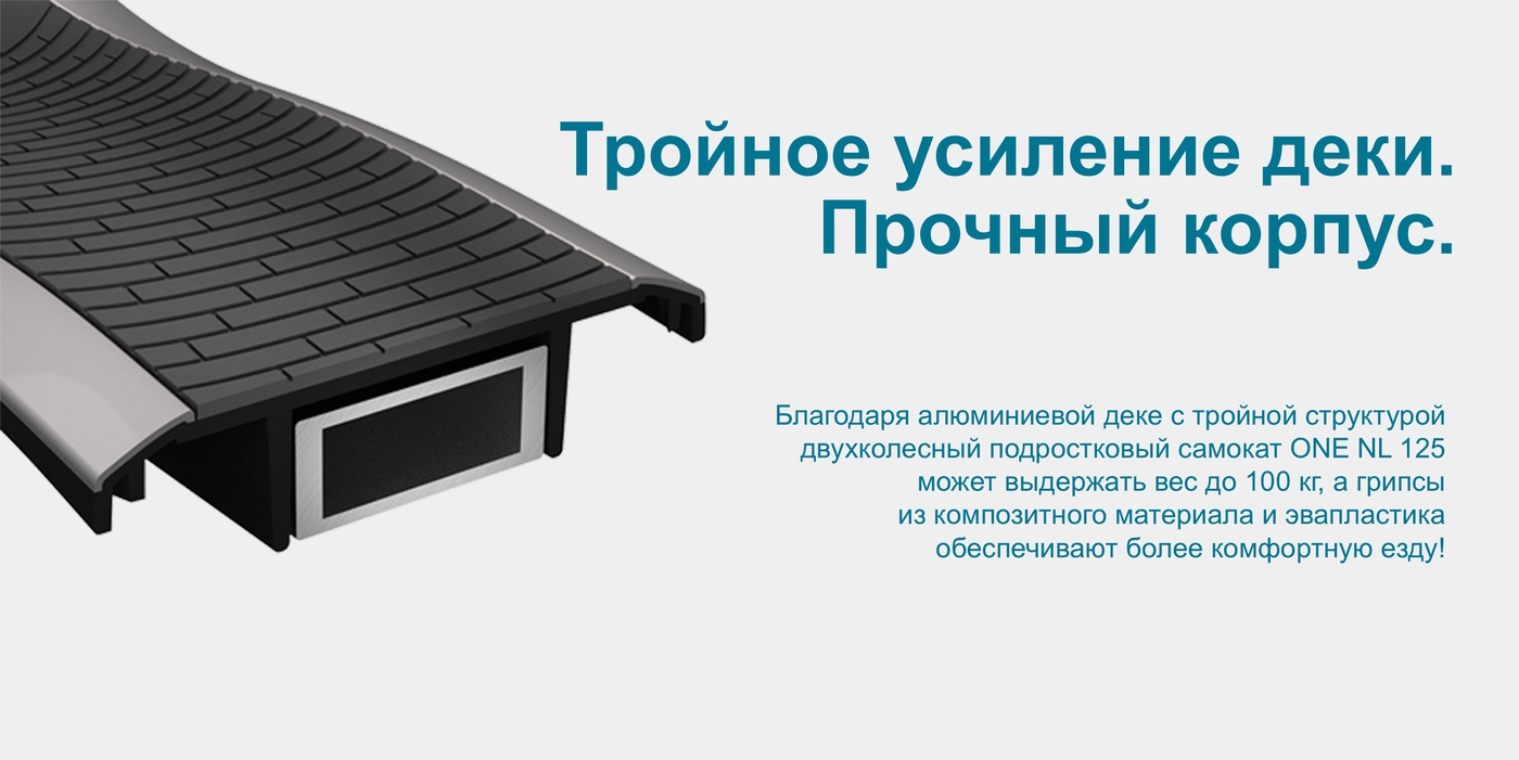 Тройное усиления деки. Прочный корпус.