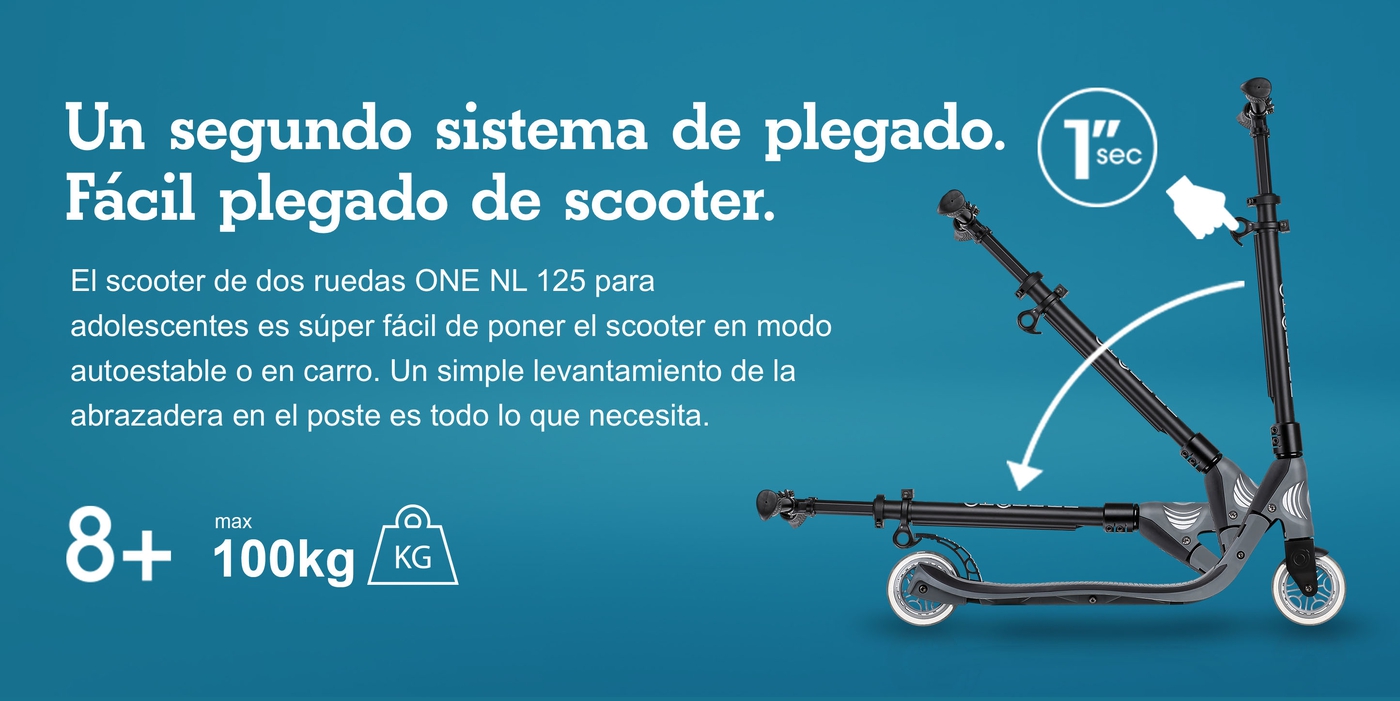 Un segundo sistema de plegado. Fácil plegado de scooter.