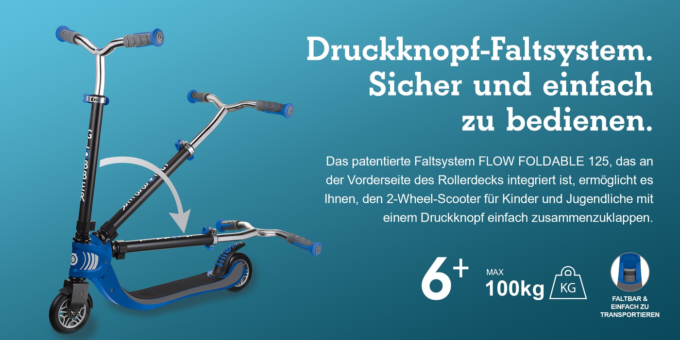 Druckknopf-Faltsystem. Sicher und einfach zu bedienen.