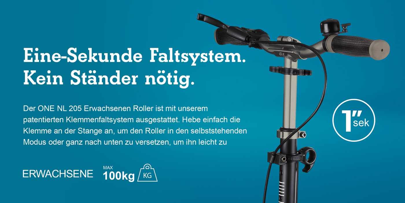 Eine-Sekunde Faltsystem. Kein Ständer nötig.