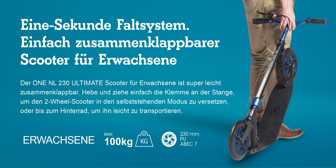 Eine-Sekunde Faltsystem. Einfach zusammenklappbarer Scooter für Erwachsene