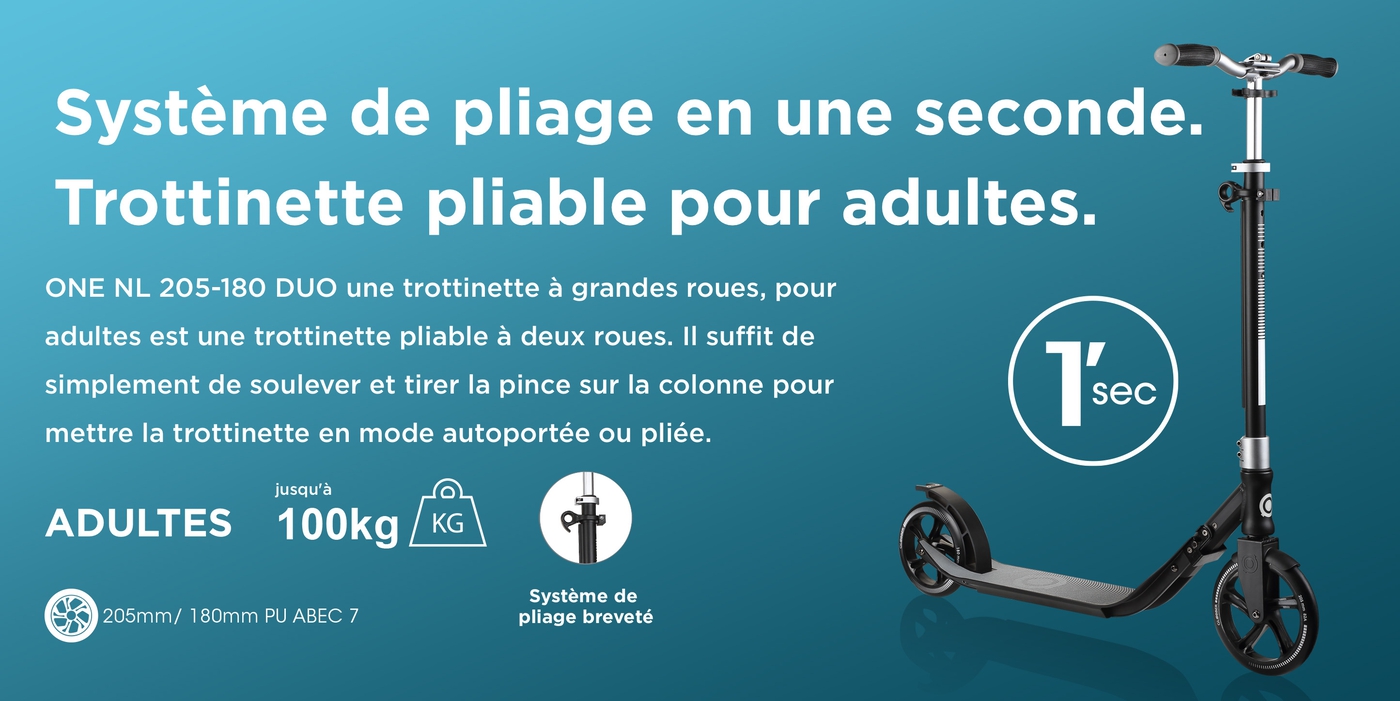 Système de pliage en une seconde. Trottinette pliable pour adultes.