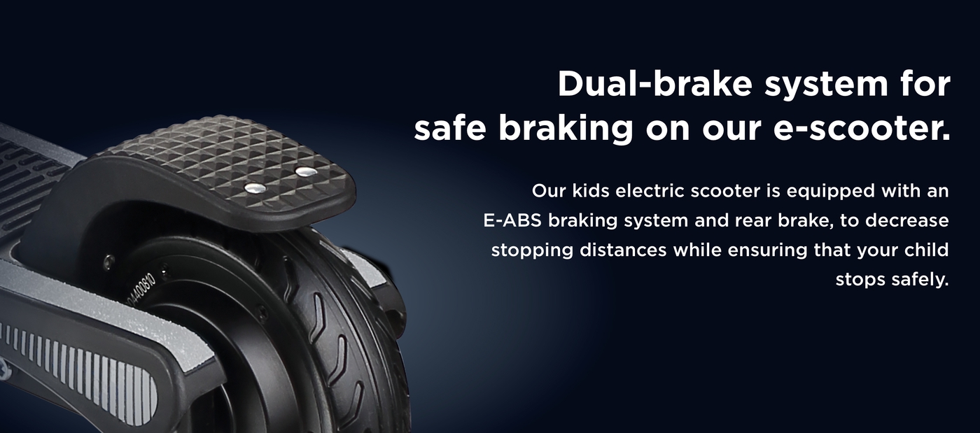 Dual-brake system for safe braking on our e-scooter. 