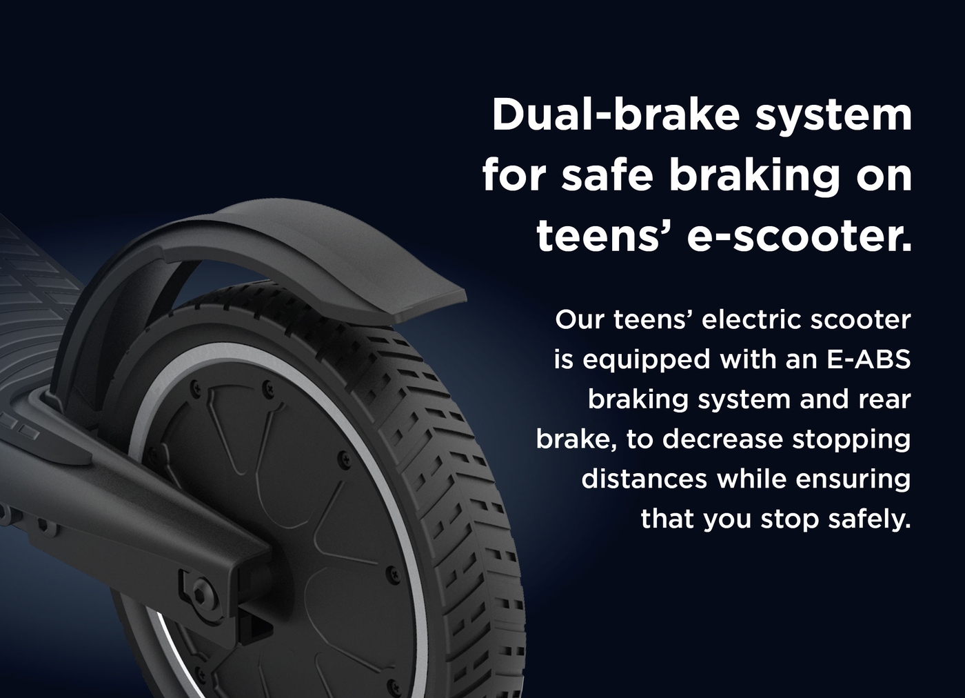 Dual-brake system for safe braking on teens’ e-scooter.