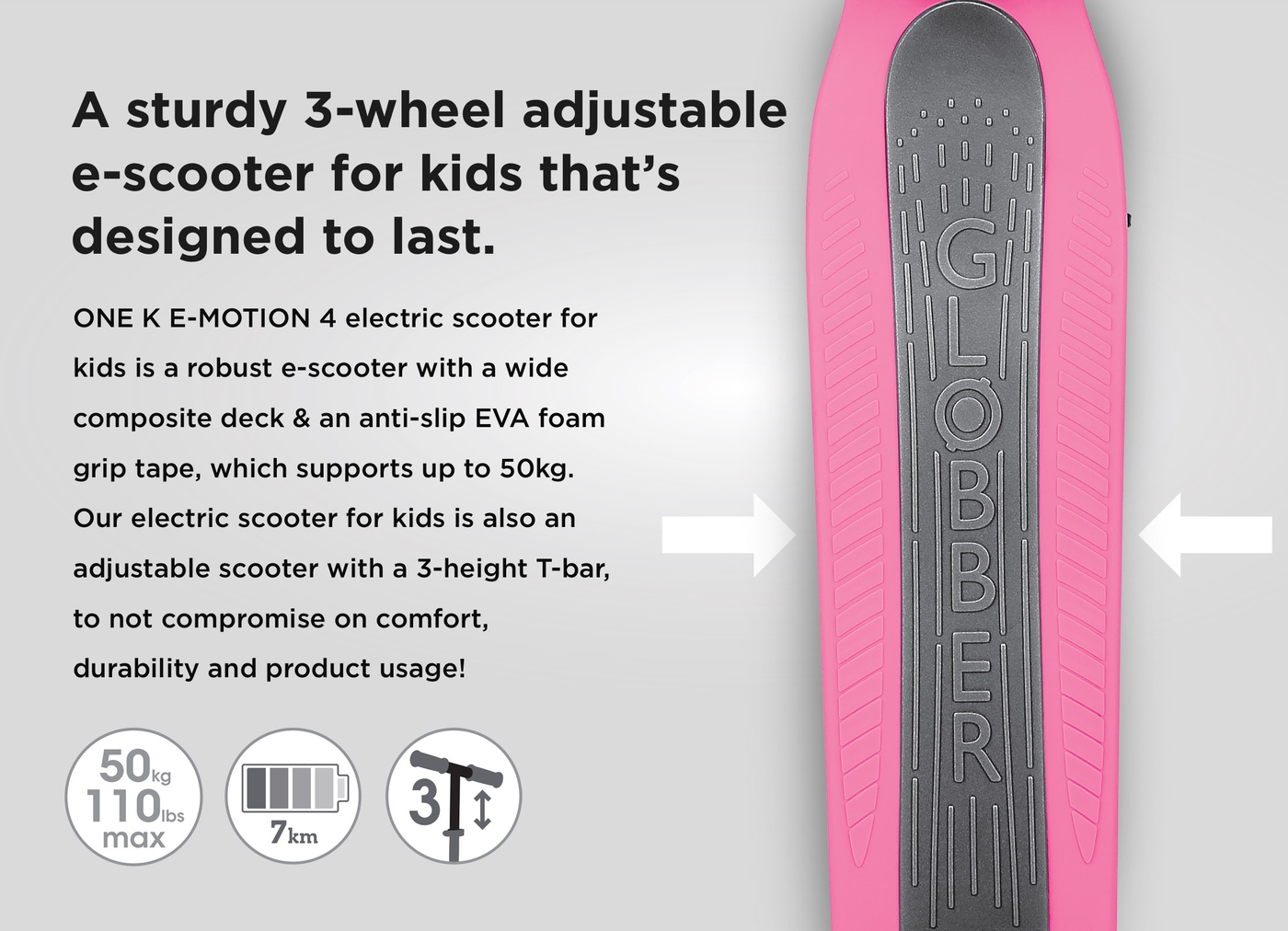 A sturdy 3-wheel adjustable e-scooter for kids that’s designed to last.