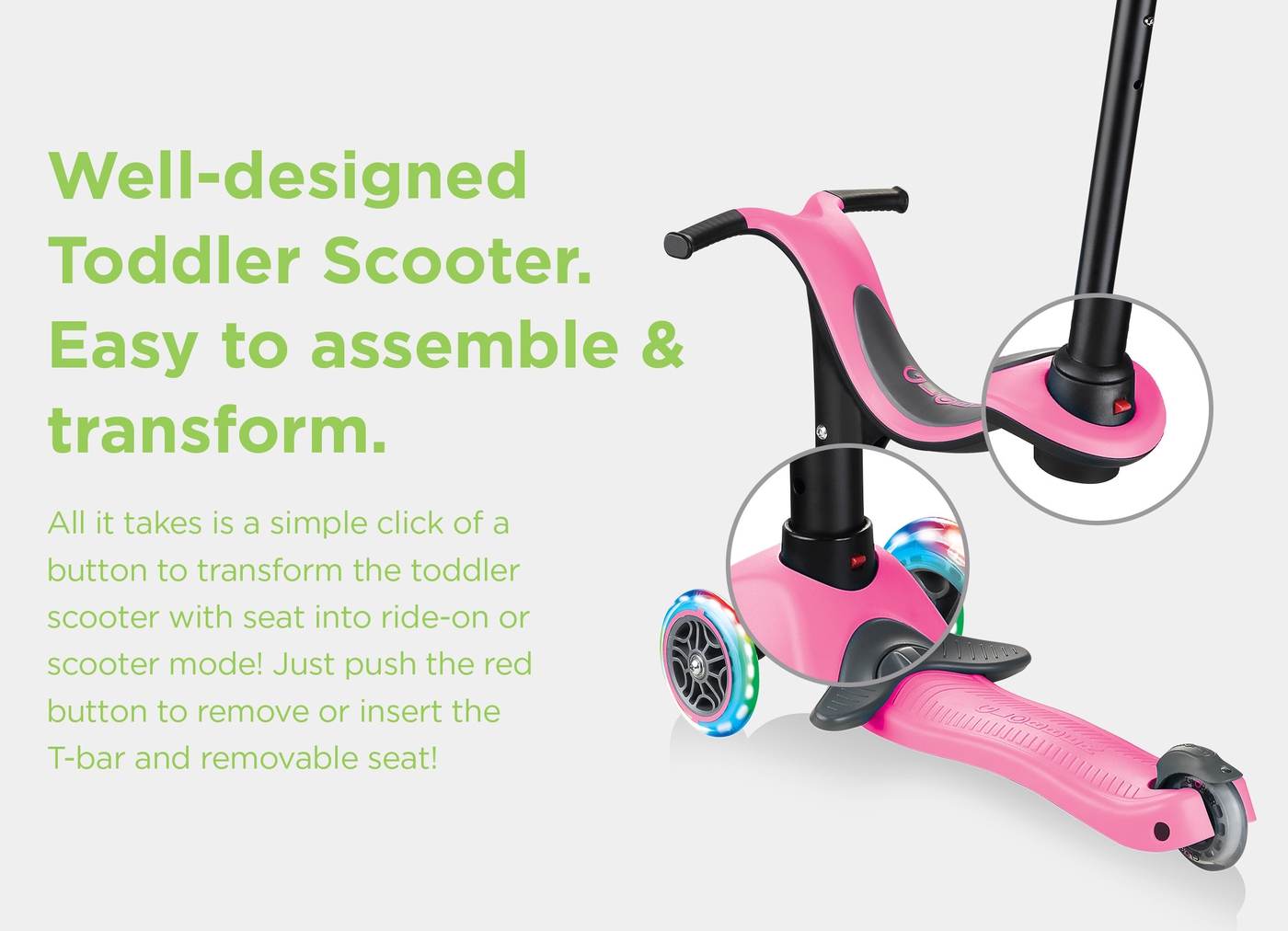 Well-designed Toddler Scooter. Easy to assemble & transform.