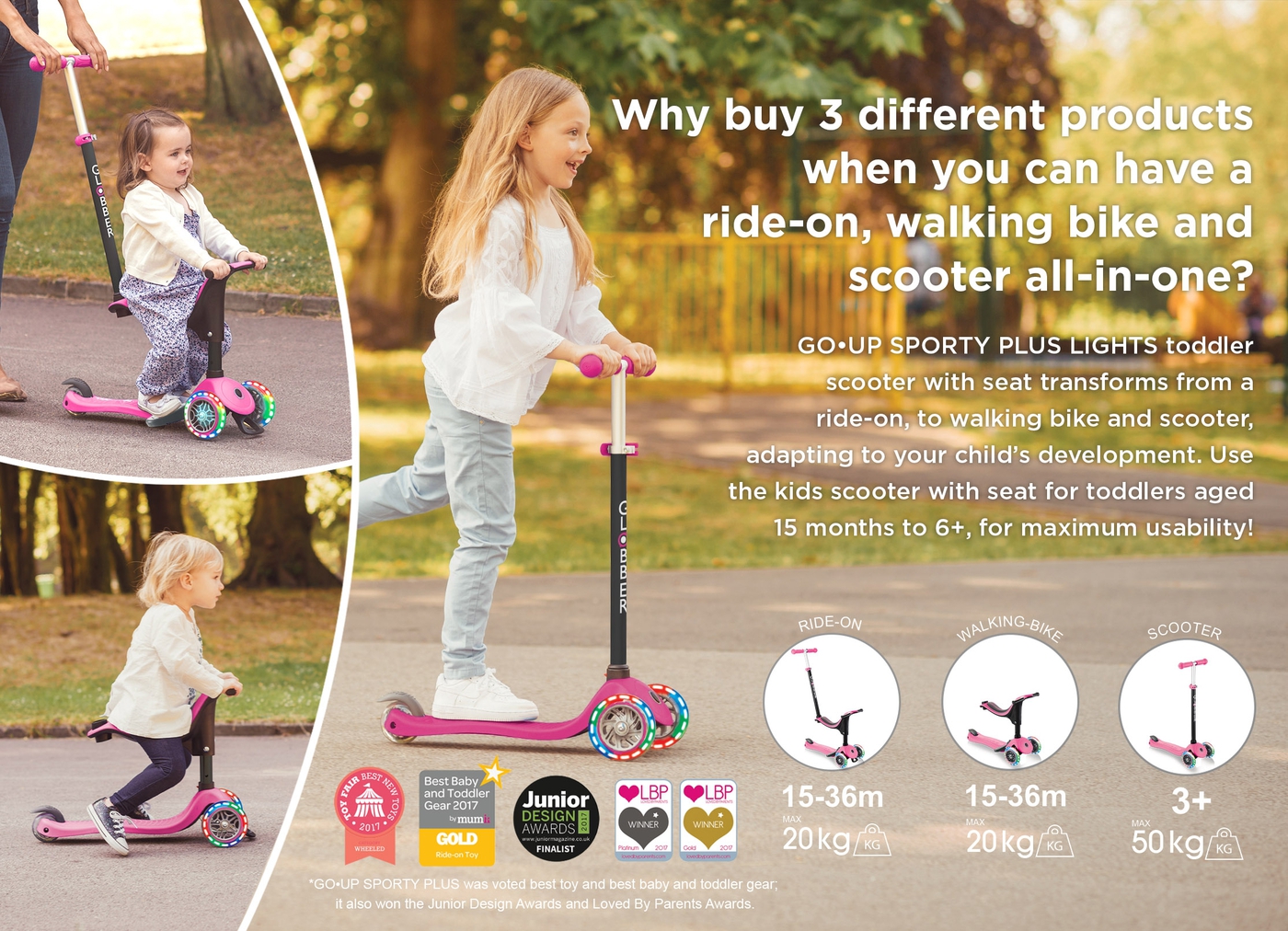 Why buy 3 different products when you can have a ride-on, walking bike and scooter all-in-one?