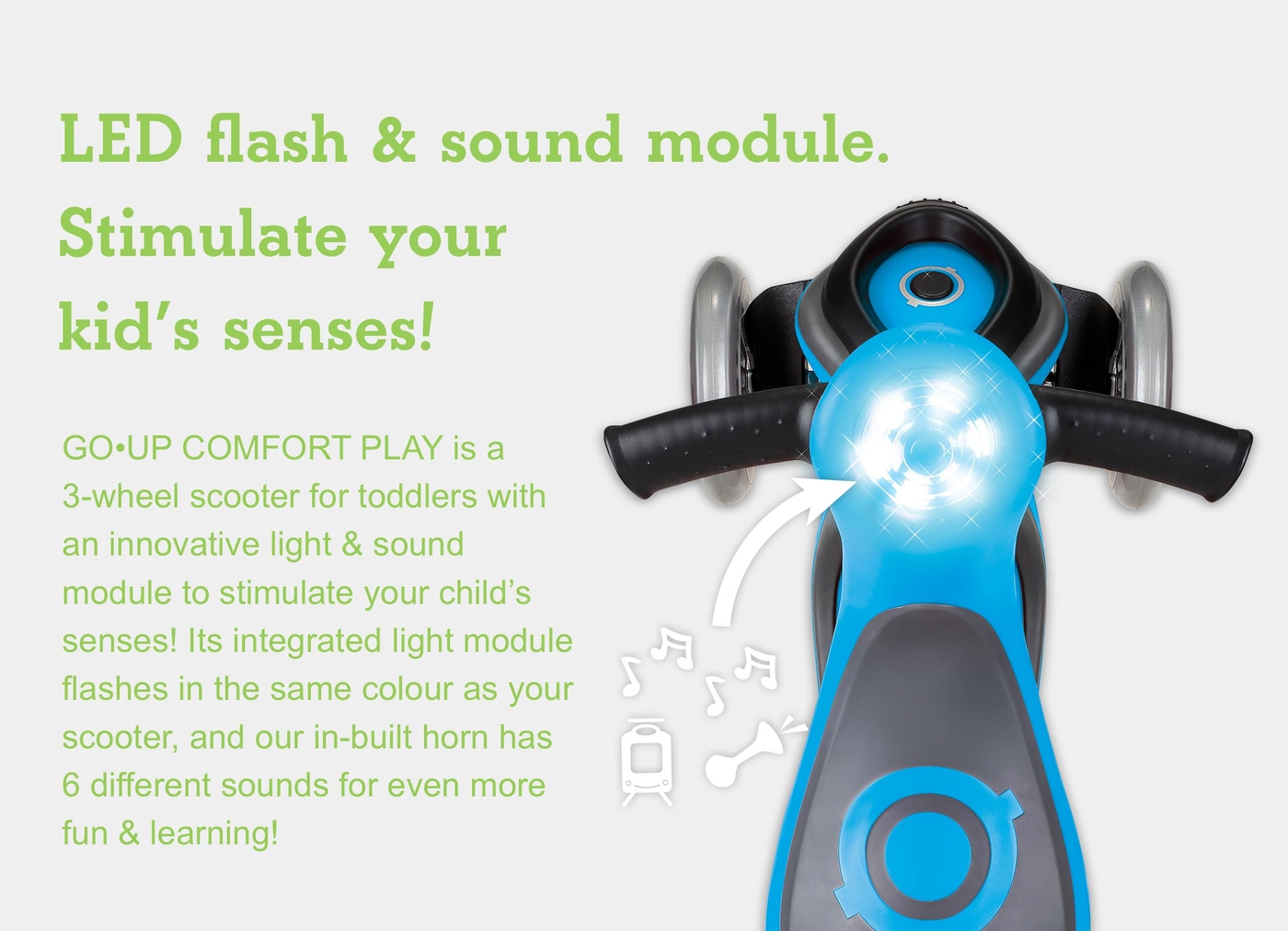 LED flash & sound module. Stimulate your kid's senses! 