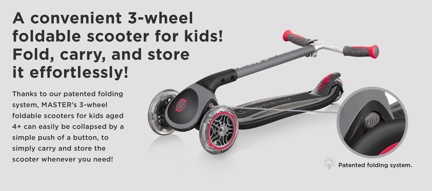 A convenient 3-wheel foldable scooter for kids! Fold, carry, and store it effortlessly!