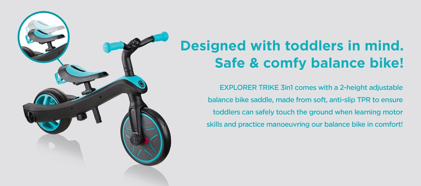 Designed with toddlers in mind. Safe & comfy balance bike!