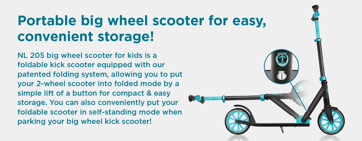 Portable big wheel scooter for easy, convenient storage!