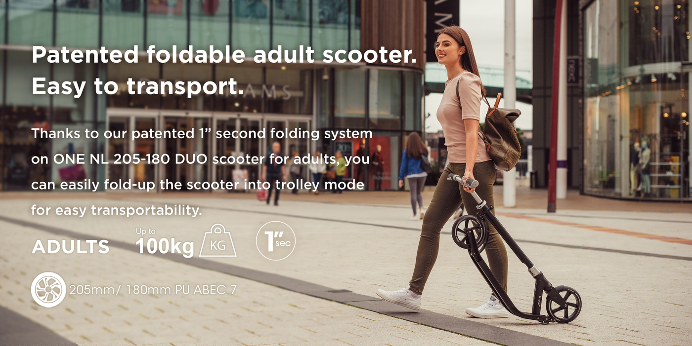 Patented foldable adult scooter. Easy to transport.