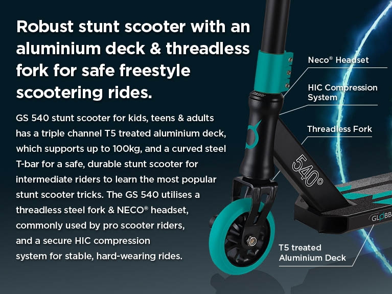 Aluminium stunt scooter deck with threadless fork