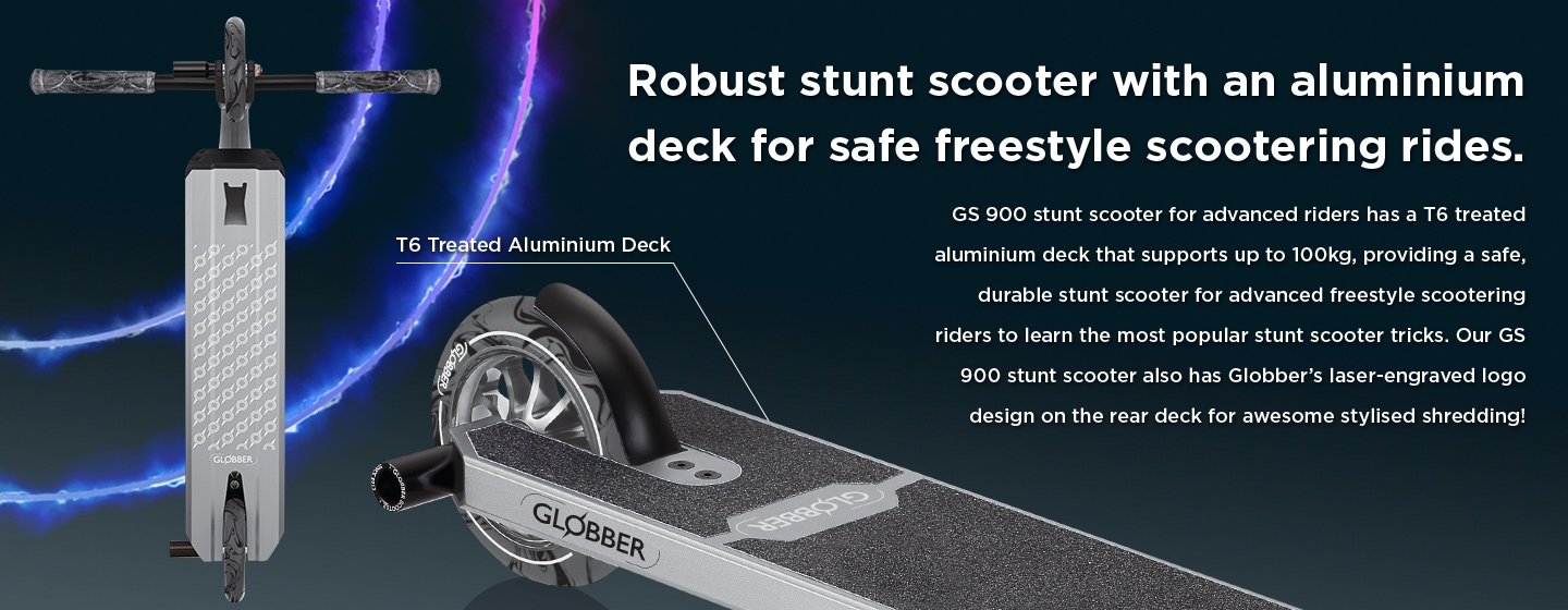 Robust aluminium stunt scooter deck fthat supports up to 100kg