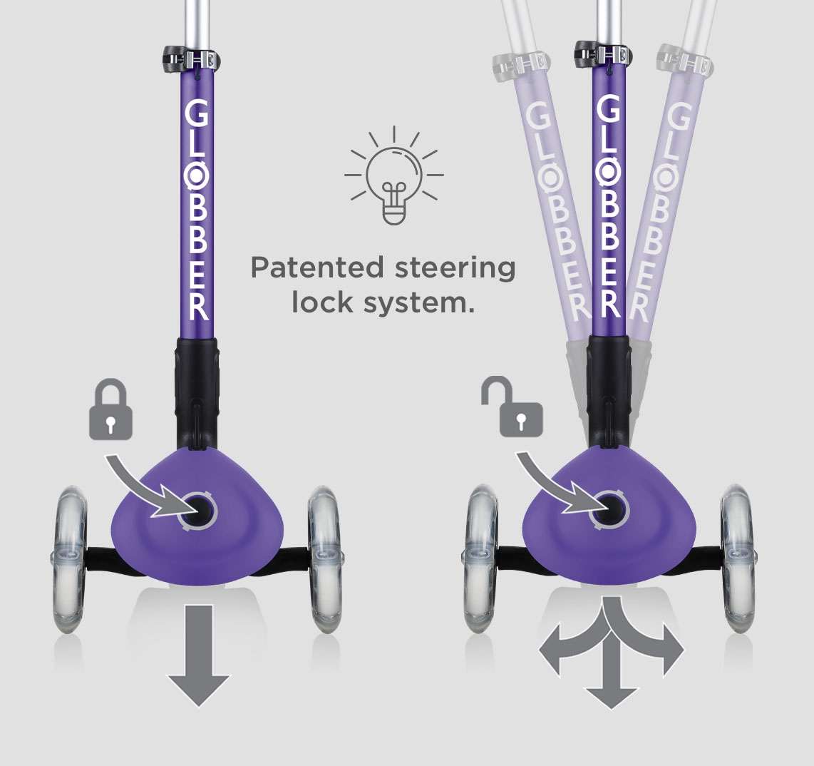 safe 3 wheel toddler scooters for 2 year olds with patented steering lock button - Globber JUNIOR