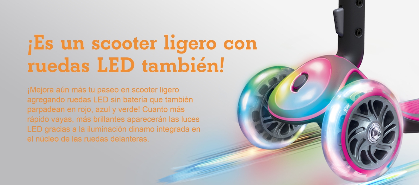 ¡Es un scooter ligero con ruedas LED también!