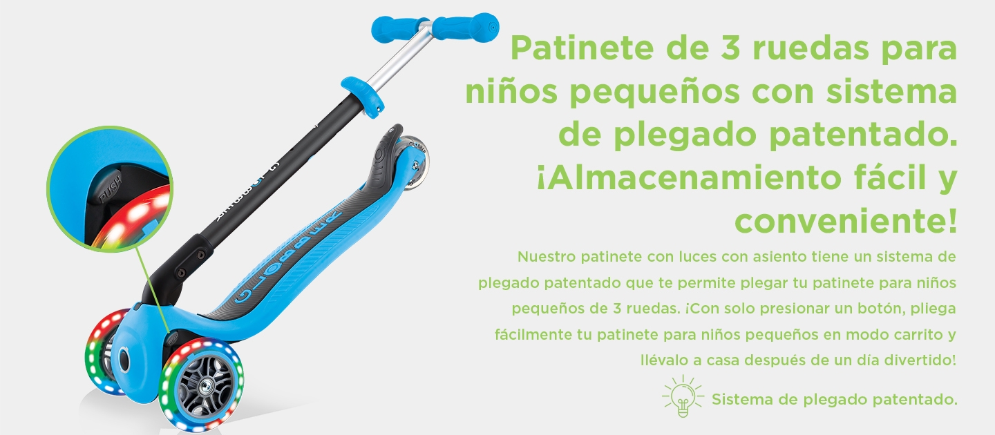 Patinete de 3 ruedas para niños pequeños con sistema de plegado patentado. ¡Almacenamiento fácil y conveniente!