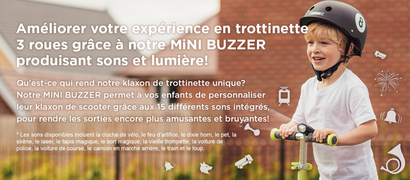 Améliorer votre expérience en trottinette 3 roues grâce à notre MiNI BUZZER produisant sons et lumière!