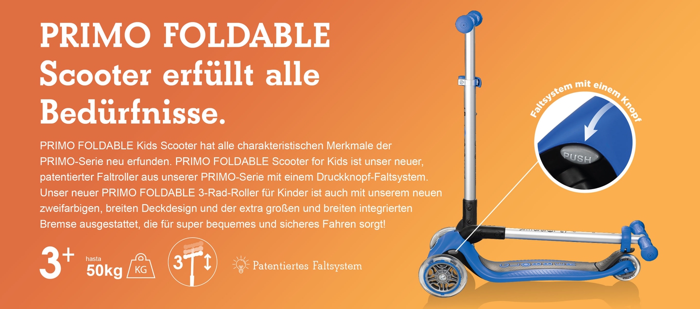 PRIMO FOLDABLE Scooter erfüllt alle Bedürfnisse.