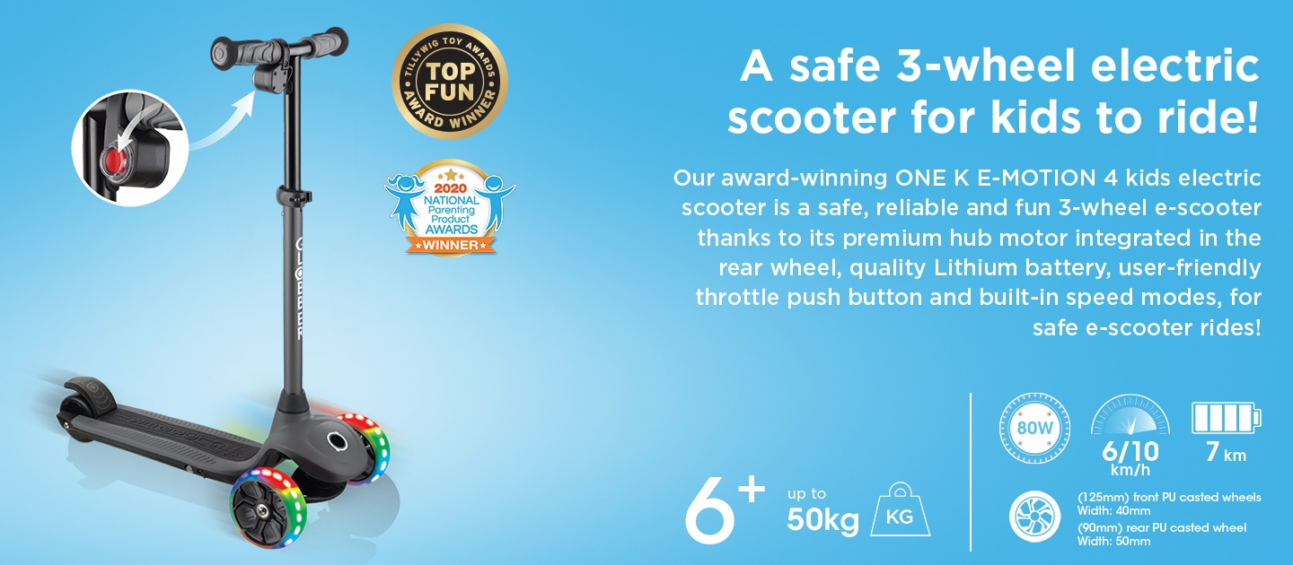 A safe 3-wheel electric scooter for kids to ride!
