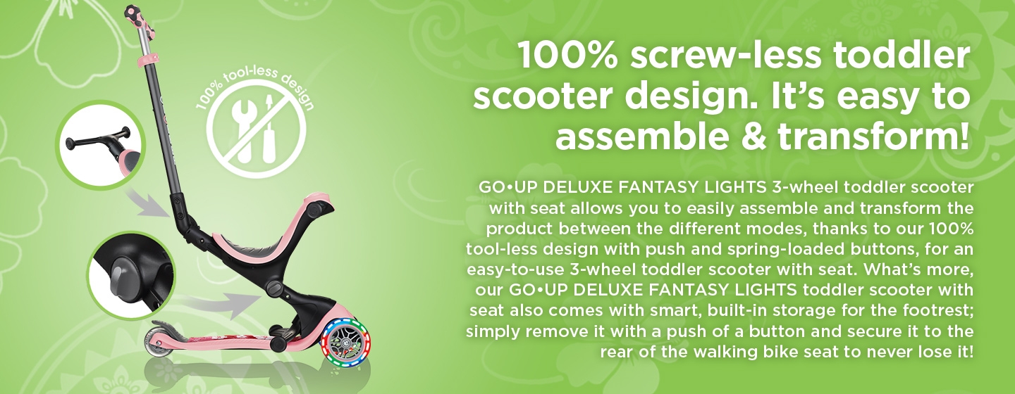 GO•UP DELUXE FANTASY LIGHTS is the best 3 in 1 scooter as it allows you to easily assemble and transform the scooter between 3 different modes.