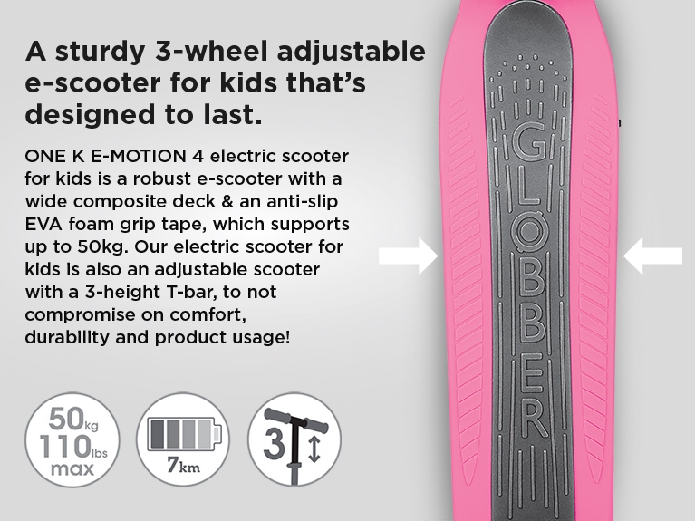 A sturdy 3-wheel adjustable e-scooter for kids that’s designed to last.