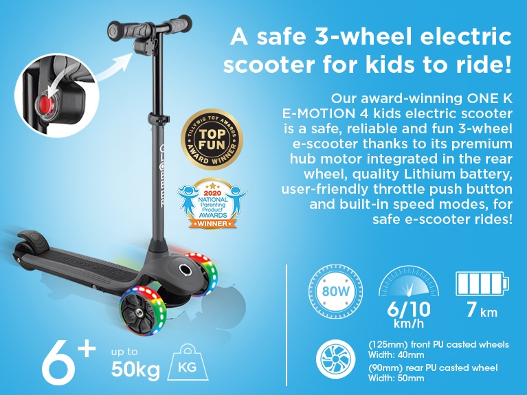 A safe 3-wheel electric scooter for kids to ride! 
