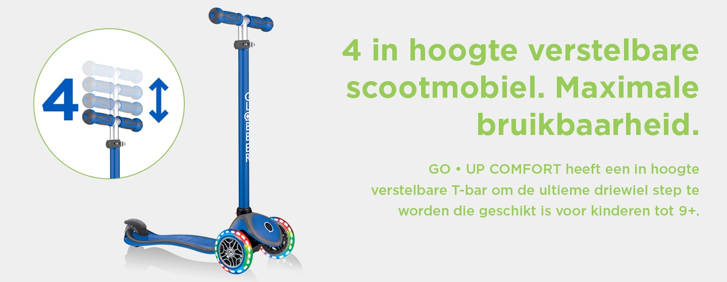 In 4 hoogte verstelbare scootmobiel. Maximale bruikbaarheid.