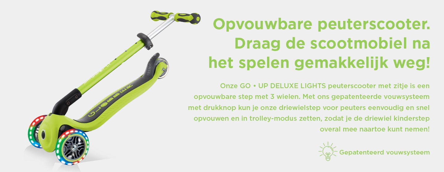 Opvouwbare peuterscooter. Draag de scootmobiel na het spelen gemakkelijk weg!