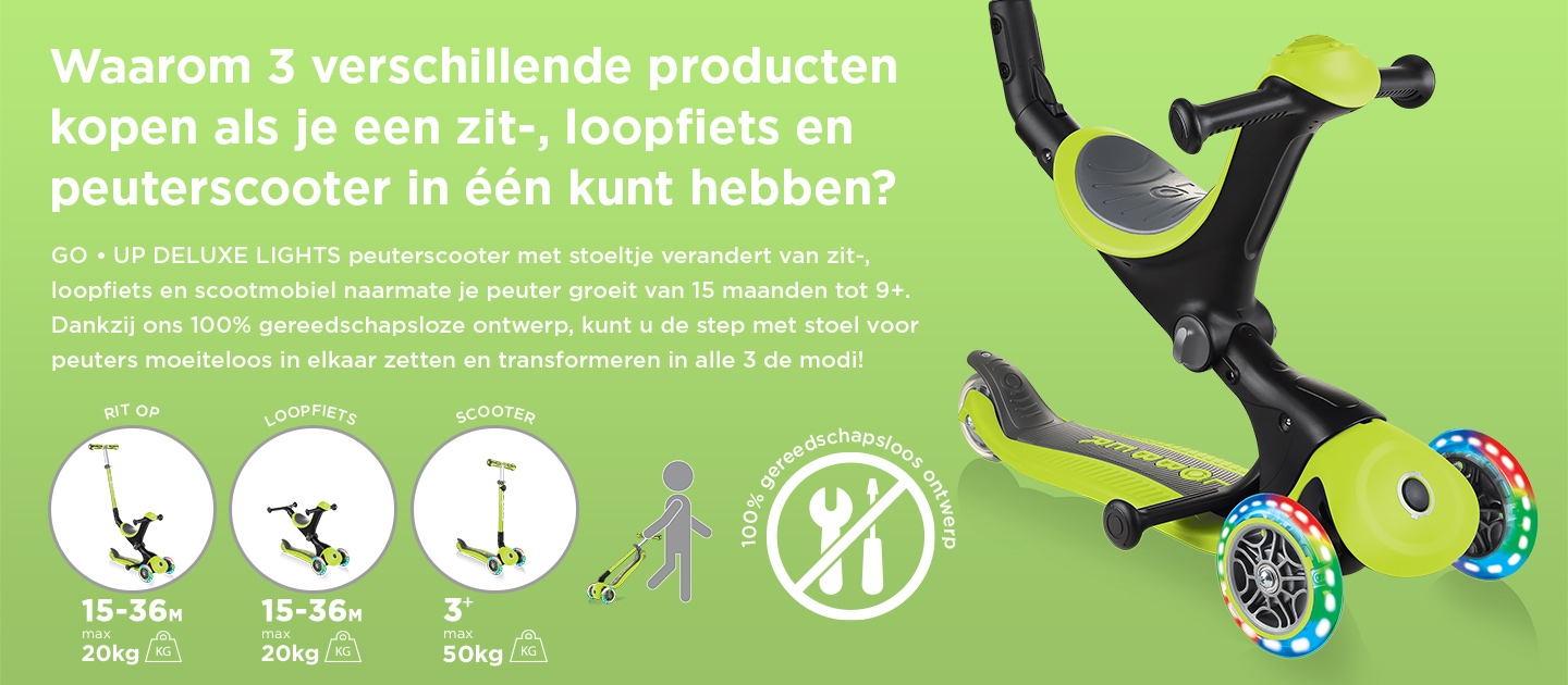 Waarom 3 verschillende producten kopen als je een zit-, loopfiets en peuterscooter in één kunt hebben?