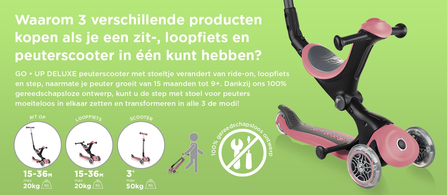 Waarom 3 verschillende producten kopen als je een zit-, loopfiets en peuterscooter in één kunt hebben?