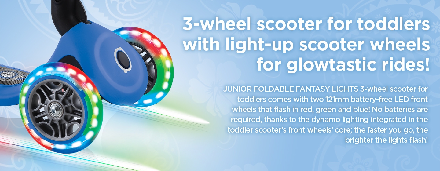 3-wheel scooter for toddlers with light-up scooter wheels for glowtastic rides!