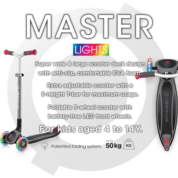 MASTER LIGHTS premium 3-wheel light-up scooters for kids aged 4 to 14