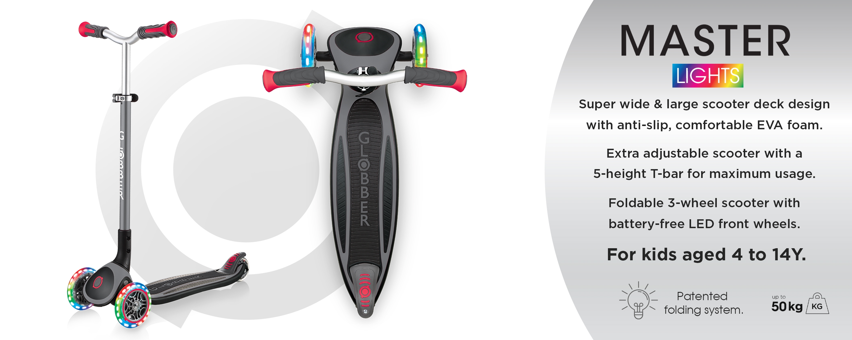 MASTER LIGHTS premium 3-wheel light-up scooters for kids aged 4 to 14