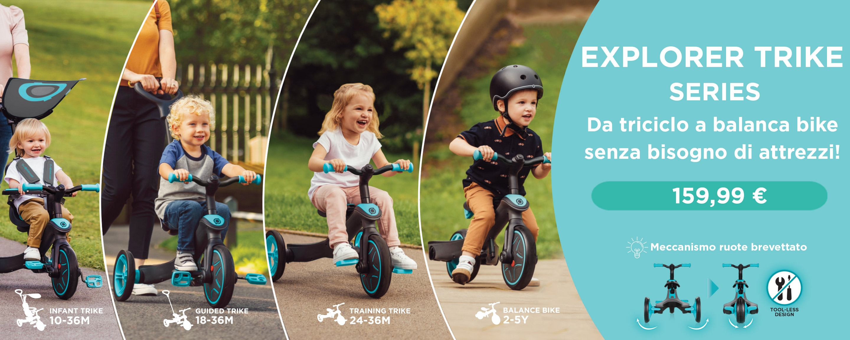 Trike e balance bike tutto in uno.Design 100% senza utensili per trasformare facilmente il prodotto.