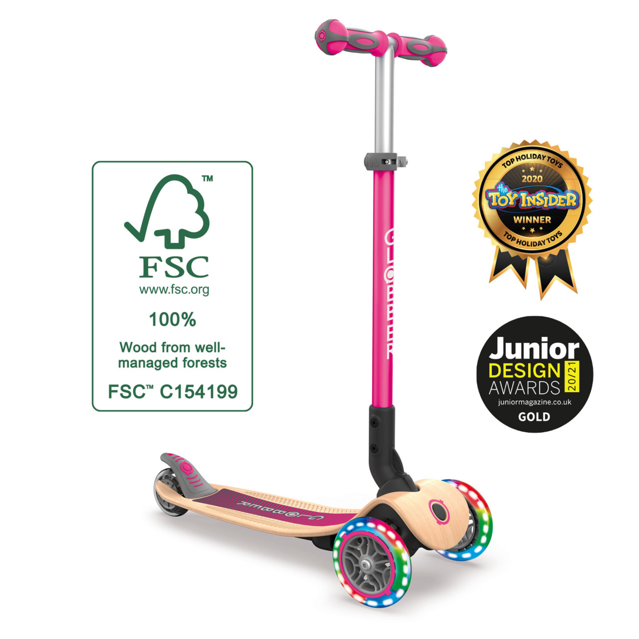 436 110 3 Wheel Light Up Wooden Scooter