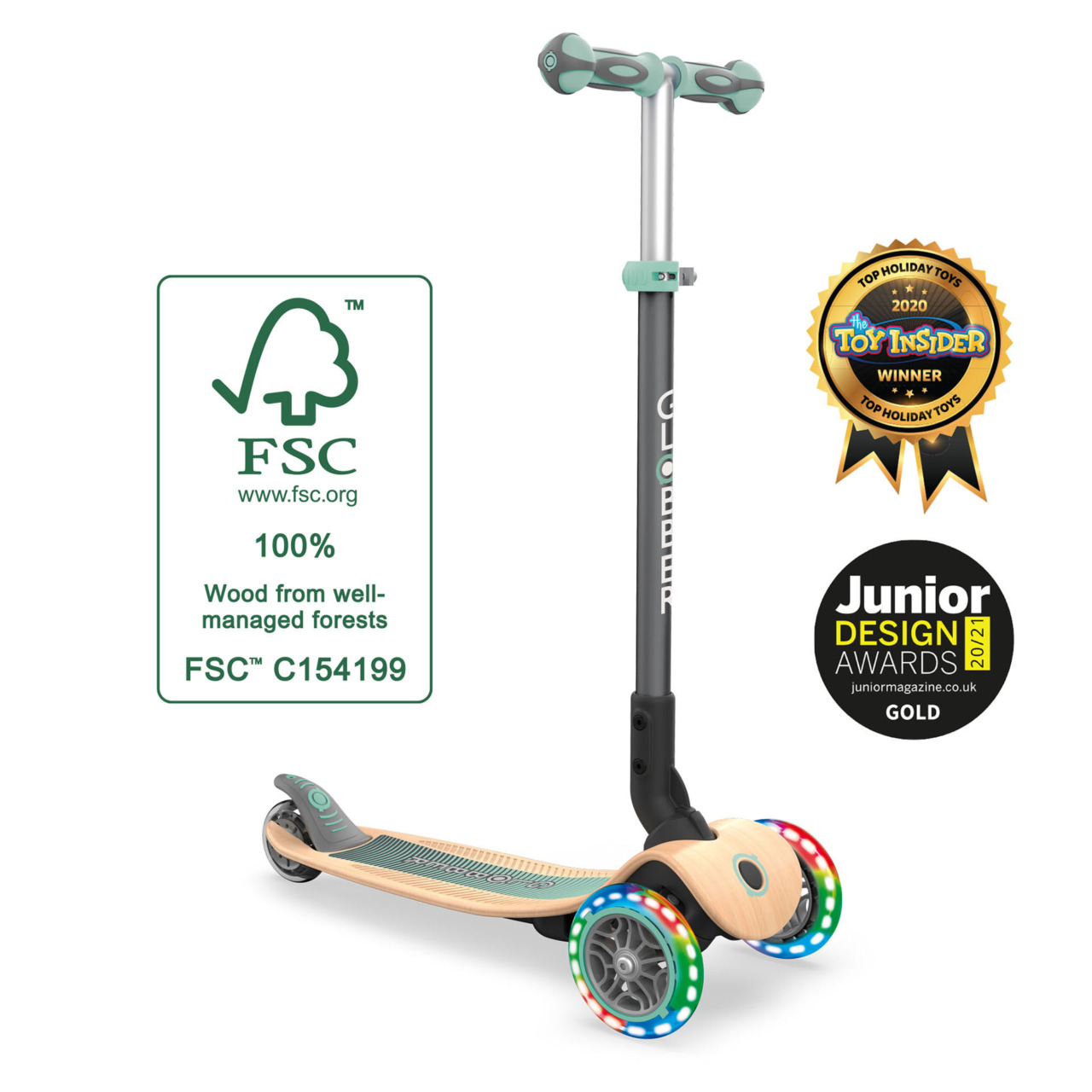 436 206 3 Wheel Light Up Wooden Scooter