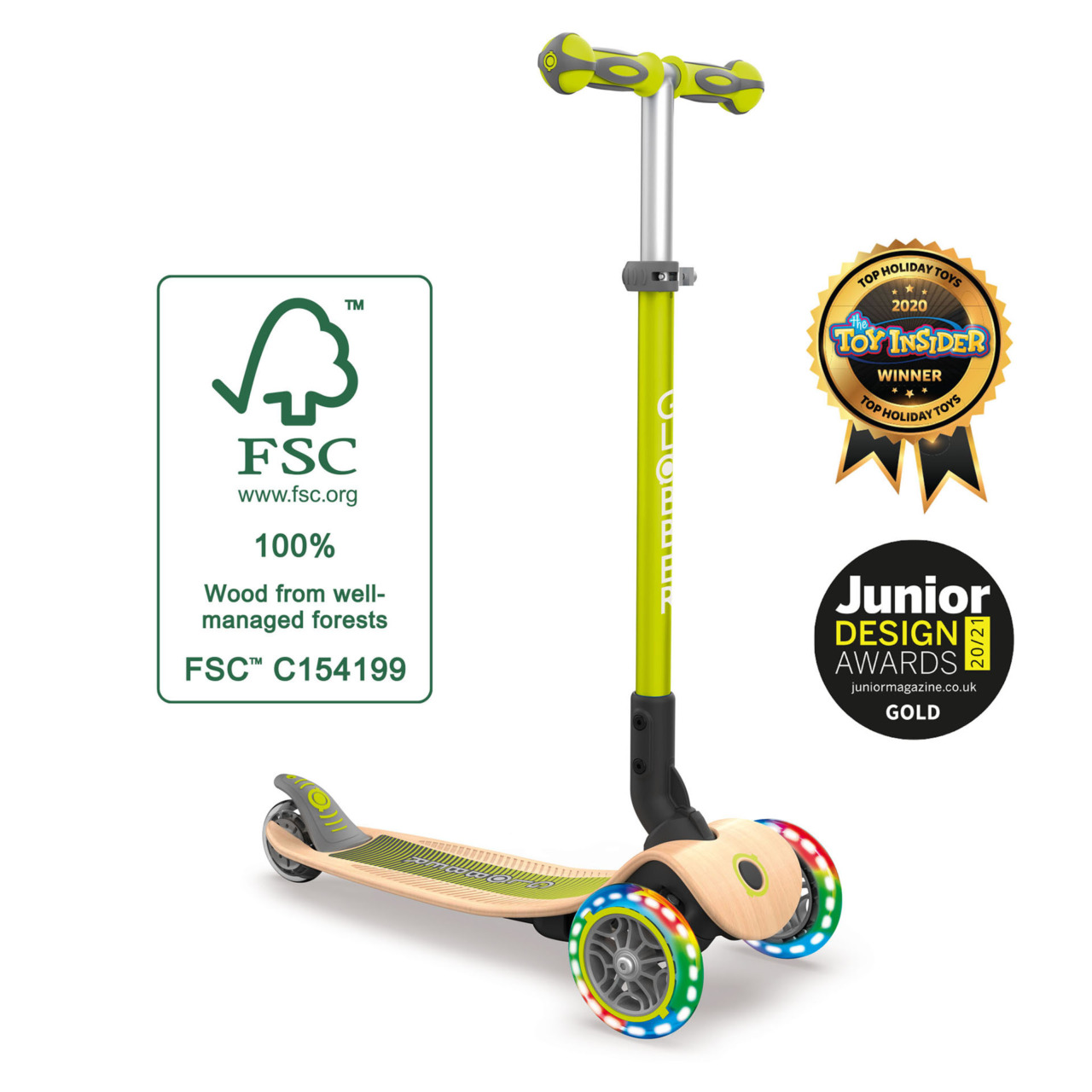 436 106 3 Wheel Light Up Wooden Scooter