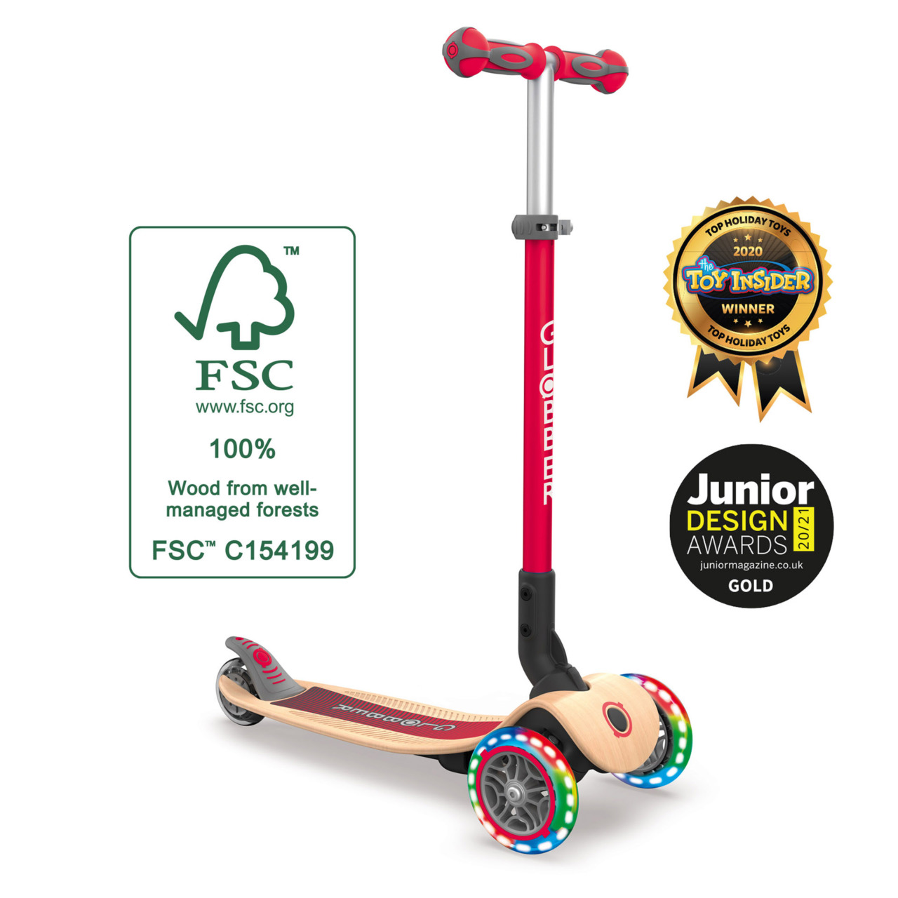 436 102 3 Wheel Light Up Wooden Scooter