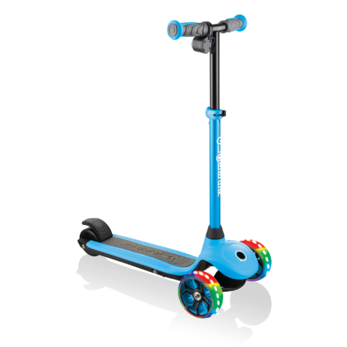 Globber ONE K E MOTION 4 Award Winning 3 Wheel Electric Scooter For Boys And Girls With 80W Hub Motor Sky Blue