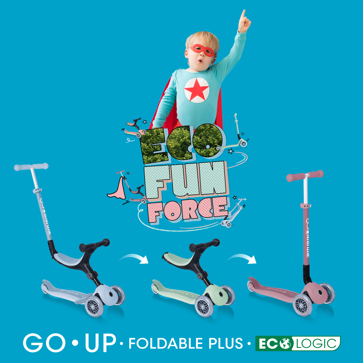 GO UP FOLDABLE PLUS ECOLOGIC scooter with seat for kids - sustainable scooter